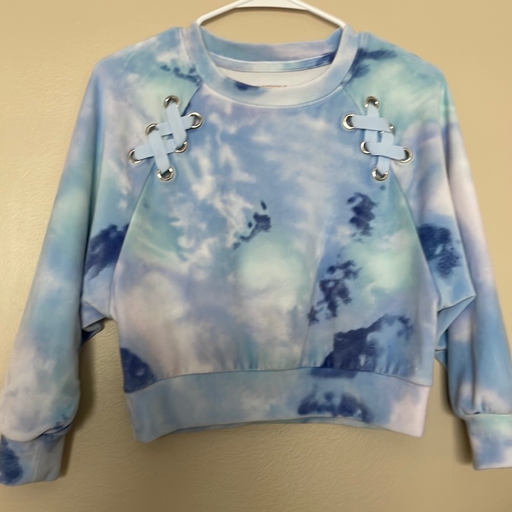 Collection X By Justice Velour Blue Top With Ribbon Laces Size 8
